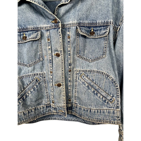 Lizwear vintage 100% cotton denim cropped boxy jacket L - Picture 2 of 6